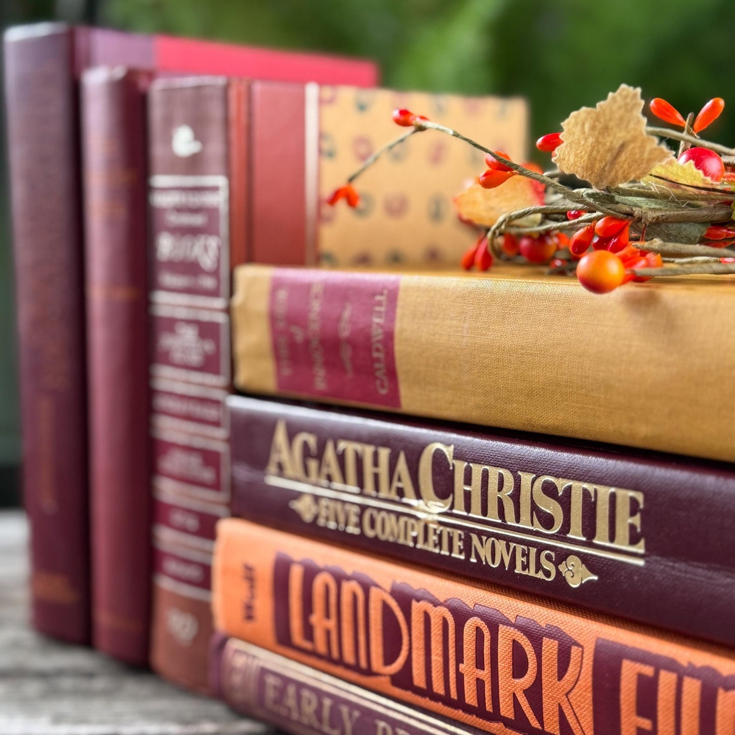 Burgundy Red, Mustard, and Orange Vintage Retro Book Bundle - Pretty Old Books