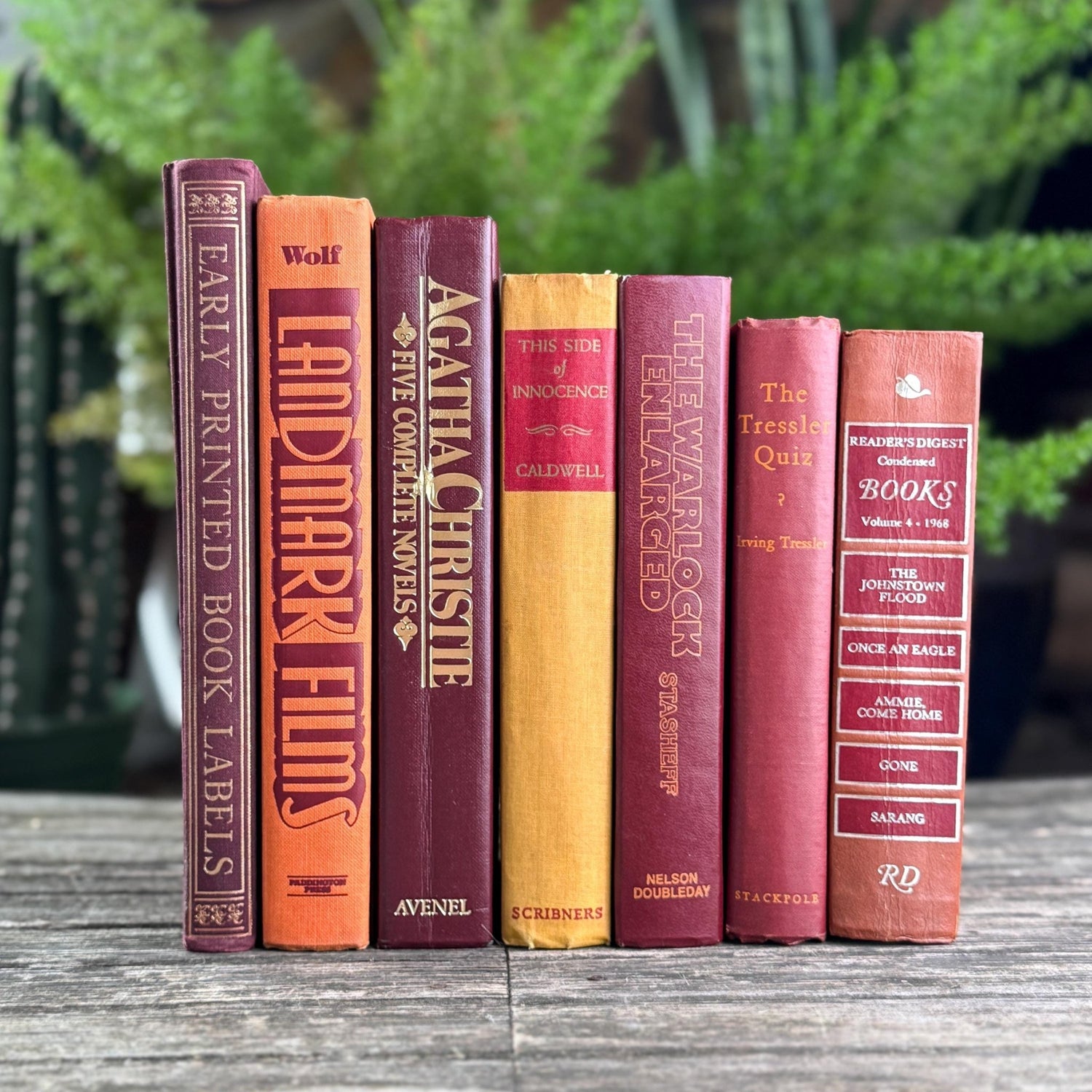 Burgundy Red, Mustard, and Orange Vintage Retro Book Bundle - Pretty Old Books