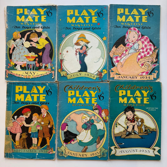 Children's Play Mate Magazines, 1930s, Puzzles, Activities, Stories, Games - Pretty Old Books