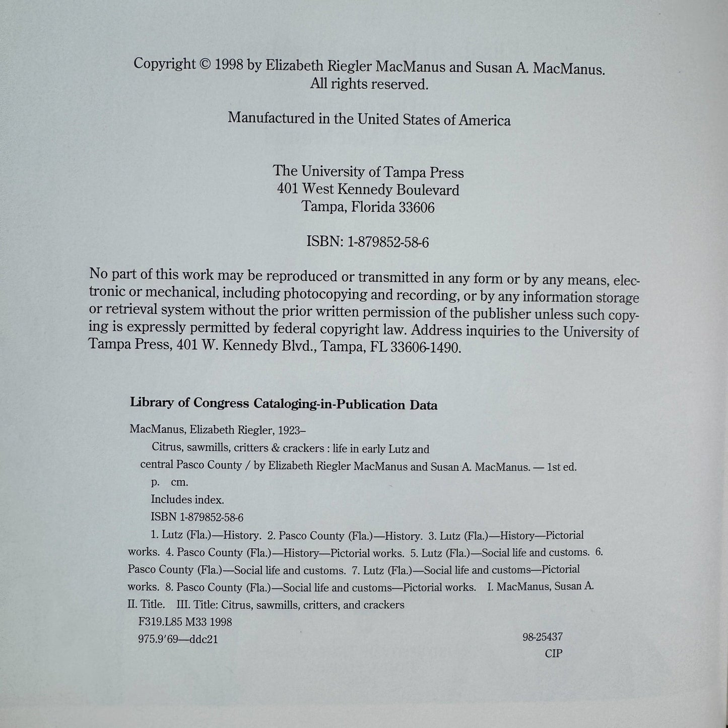 Citrus, Sawmills, Critters, & Crackers: Life in Early Lutz and Central Pasco County, 1998 - Pretty Old Books