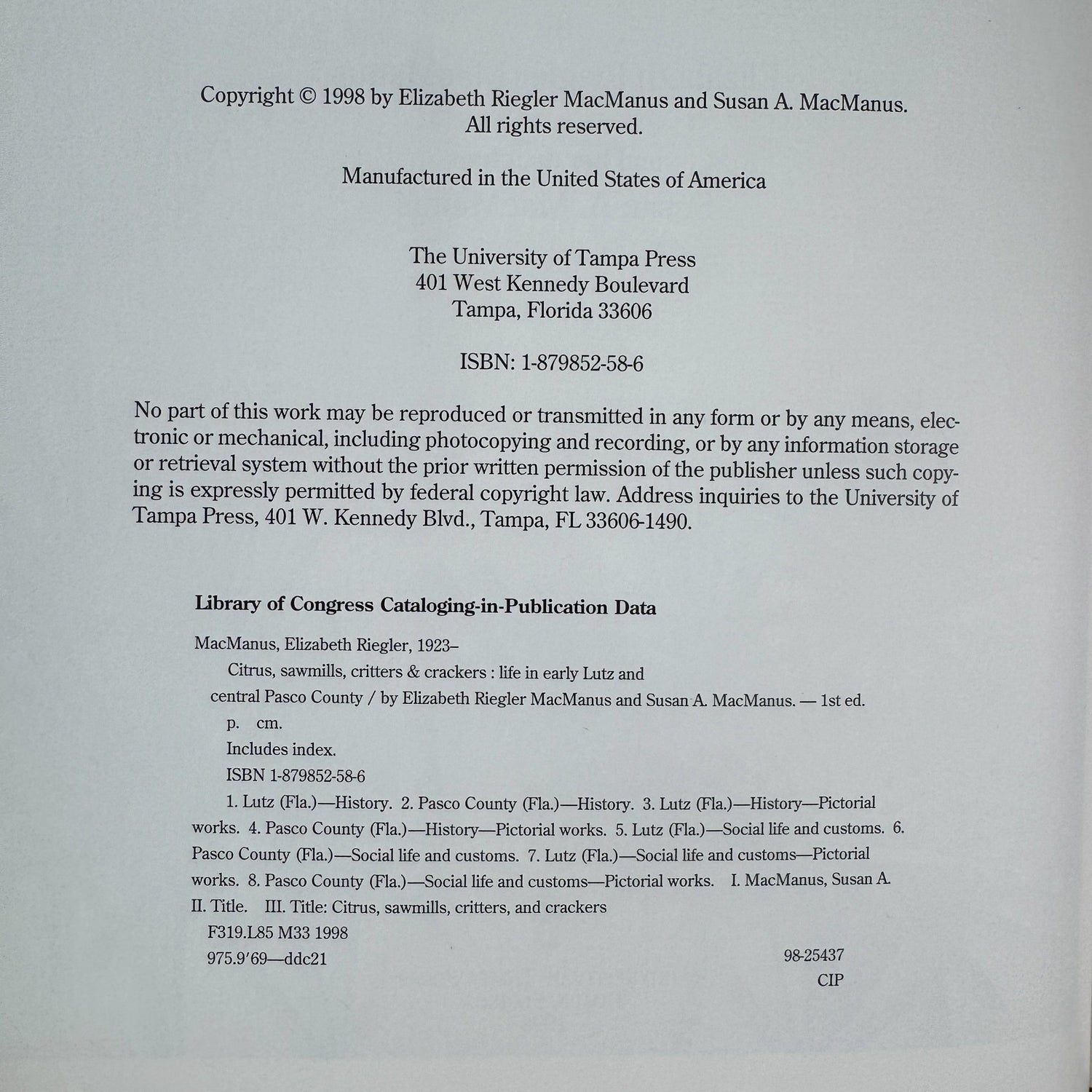 Citrus, Sawmills, Critters, & Crackers: Life in Early Lutz and Central Pasco County, 1998 - Pretty Old Books