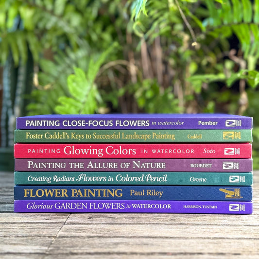 Colorful Vintage Painting and Drawing Coffee Table Book Set, Flowers, Nature, and Landscape - Pretty Old Books