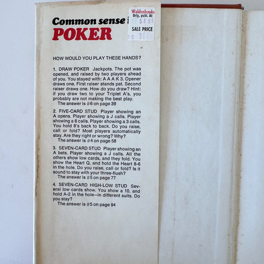 Common Sense in Poker, Irwin Steig, Illustrated Vintage Poker Guide 1963 - Pretty Old Books