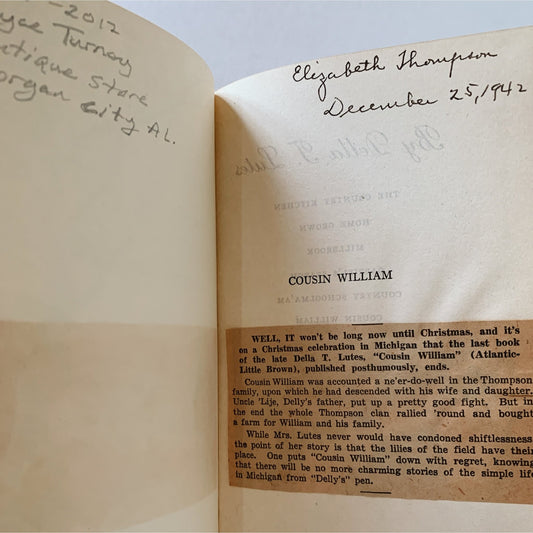 Cousin William, Della T. Lutes, First Edition, 1942, Hardcover with Dust Jacket - Pretty Old Books