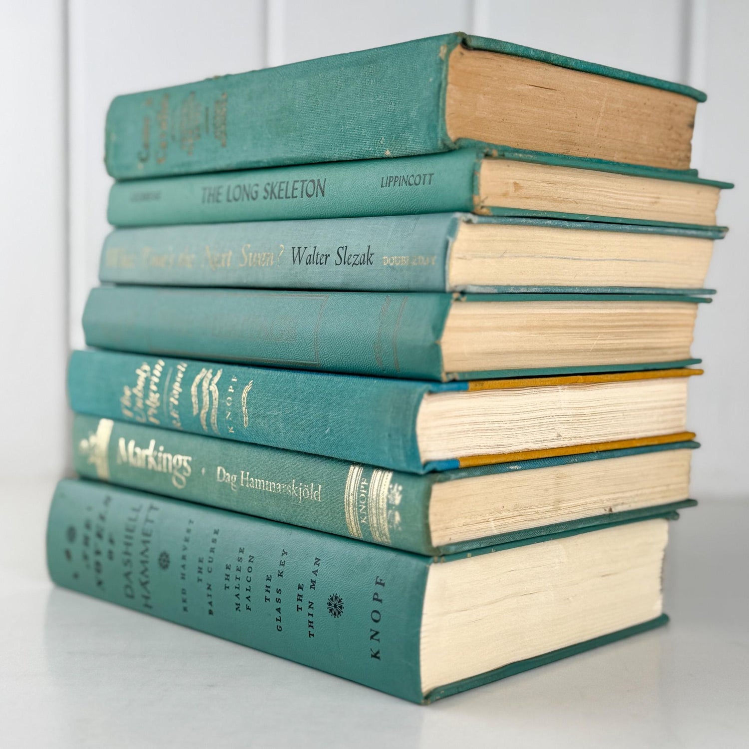 Cozy Teal and Turquoise Book Set for Bookshelf Decor - Pretty Old Books