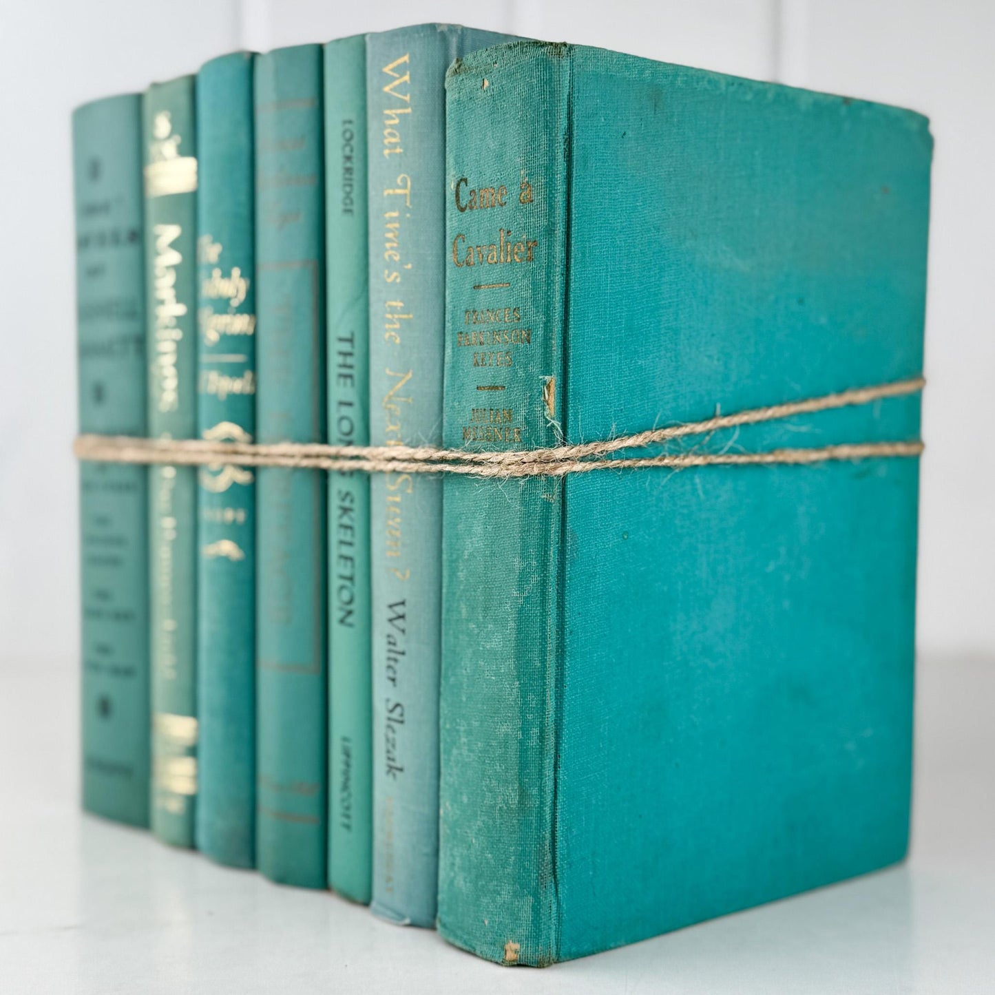 Cozy Teal and Turquoise Book Set for Bookshelf Decor - Pretty Old Books