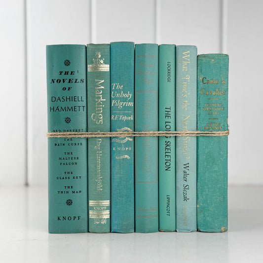 Cozy Teal and Turquoise Book Set for Bookshelf Decor - Pretty Old Books