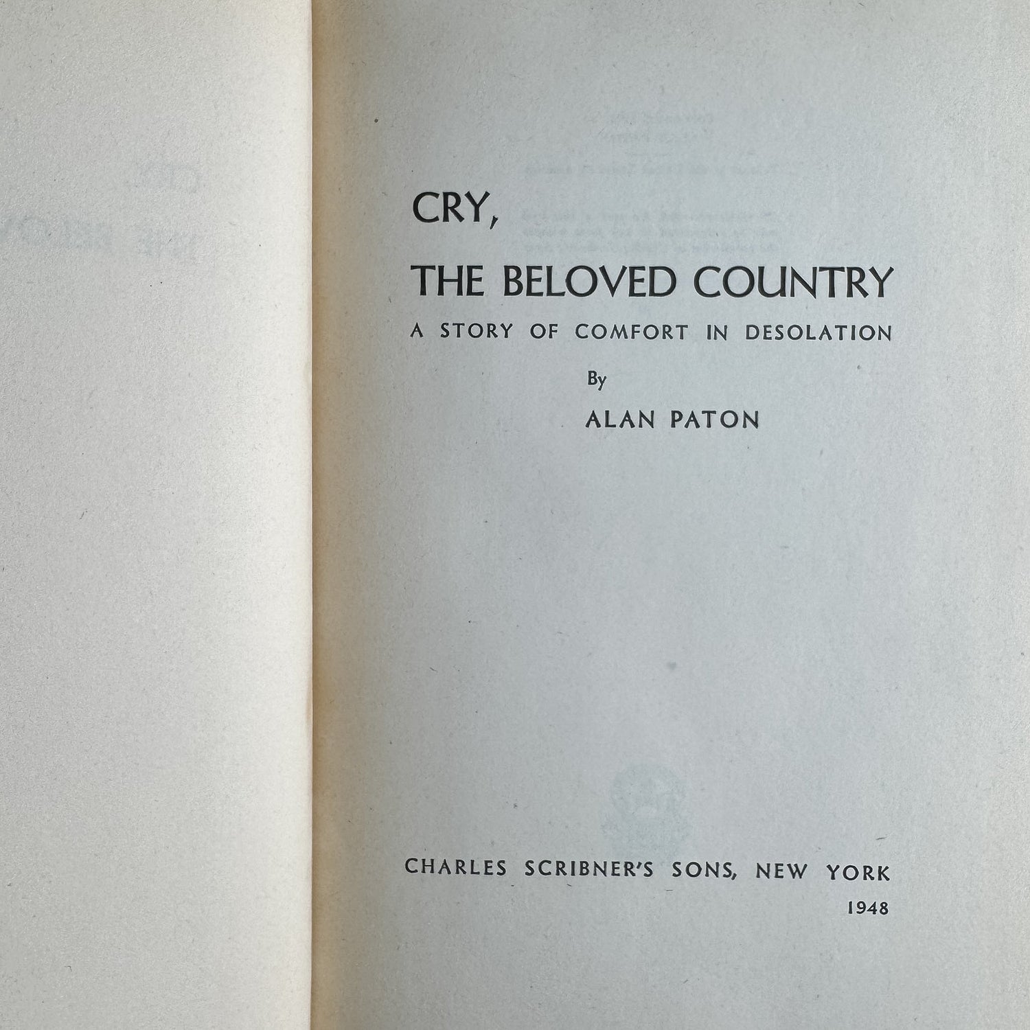 Cry, the Beloved Country, Alan Paton, 1948, Book of the Month Club Edition - Pretty Old Books