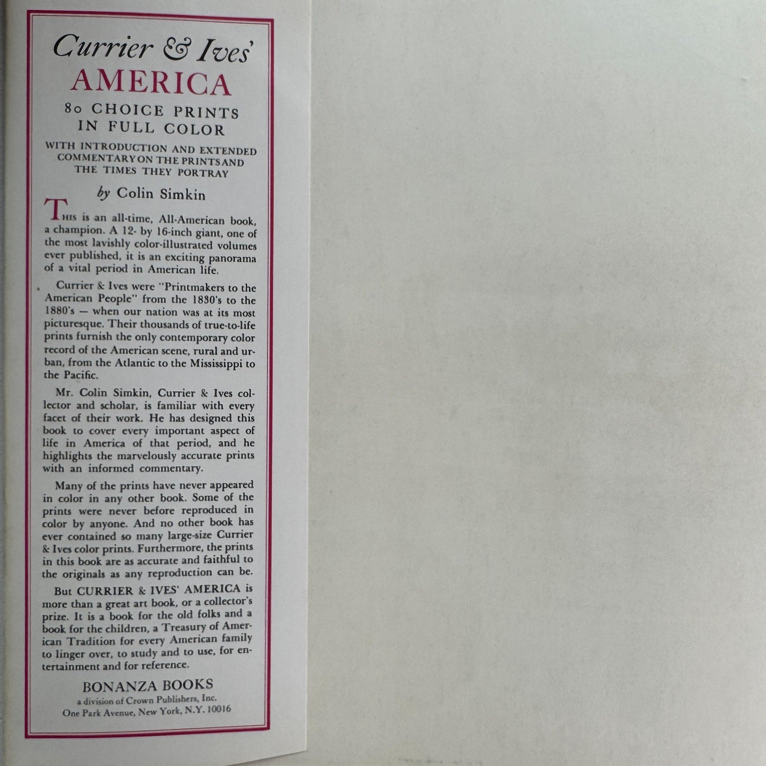 Currier and Ives' America, 1952, 80 Color Plates, Hardcover Book - Pretty Old Books