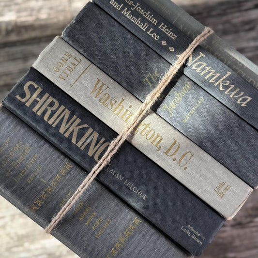 Dark and Light Gray Vintage Mid Century Books for Shelf Styling - Pretty Old Books
