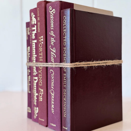 Dark Maroon Red Vintage Books, Wine Red Book Bundle for Retro Shelf Styling - Pretty Old Books