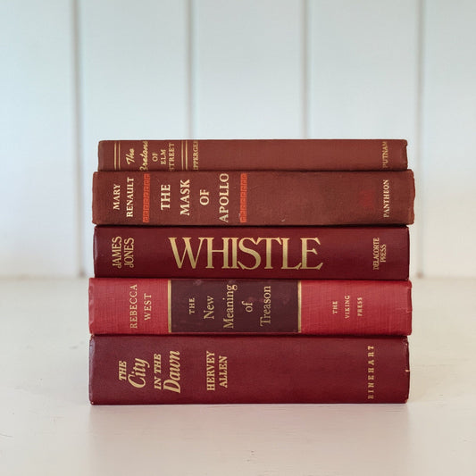 Dark Red Vintage Book Bundle: Instant Library Decor - Pretty Old Books
