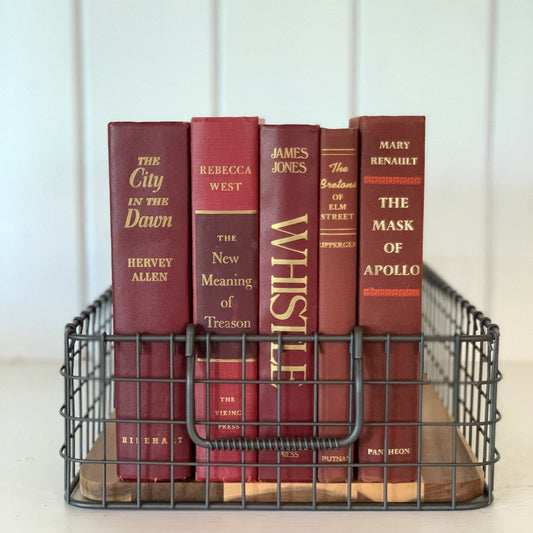 Dark Red Vintage Book Bundle: Instant Library Decor - Pretty Old Books