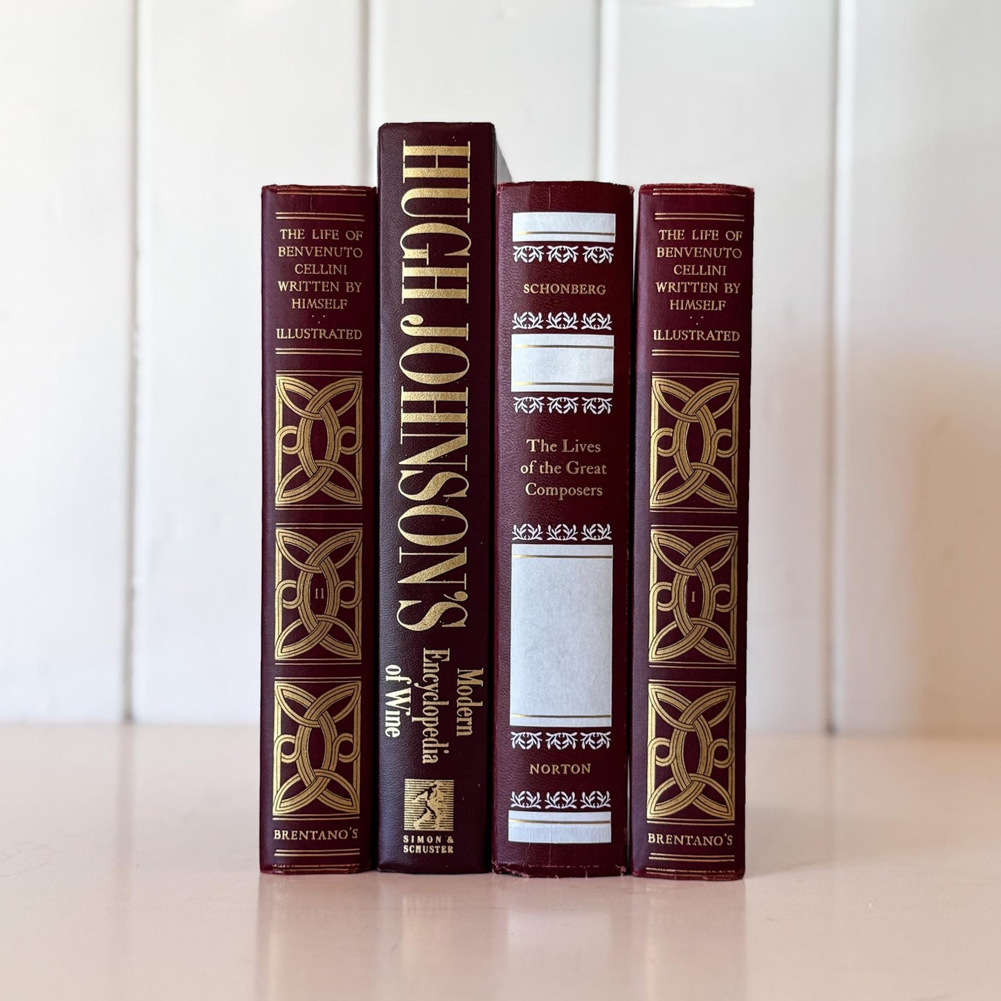 Dark Red Vintage Books For Ornate Shelf Styling - Pretty Old Books