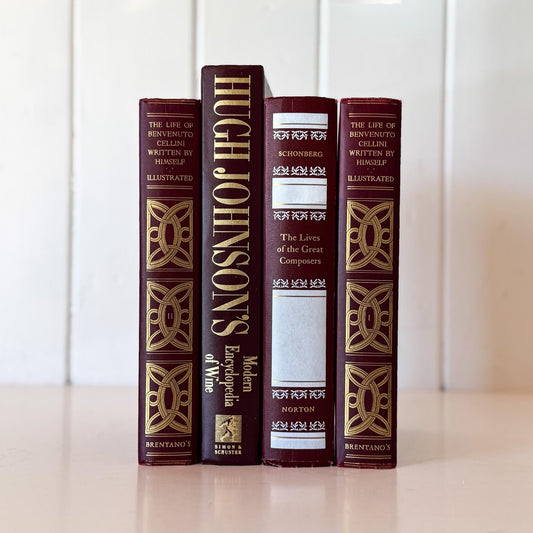 Dark Red Vintage Books For Ornate Shelf Styling - Pretty Old Books