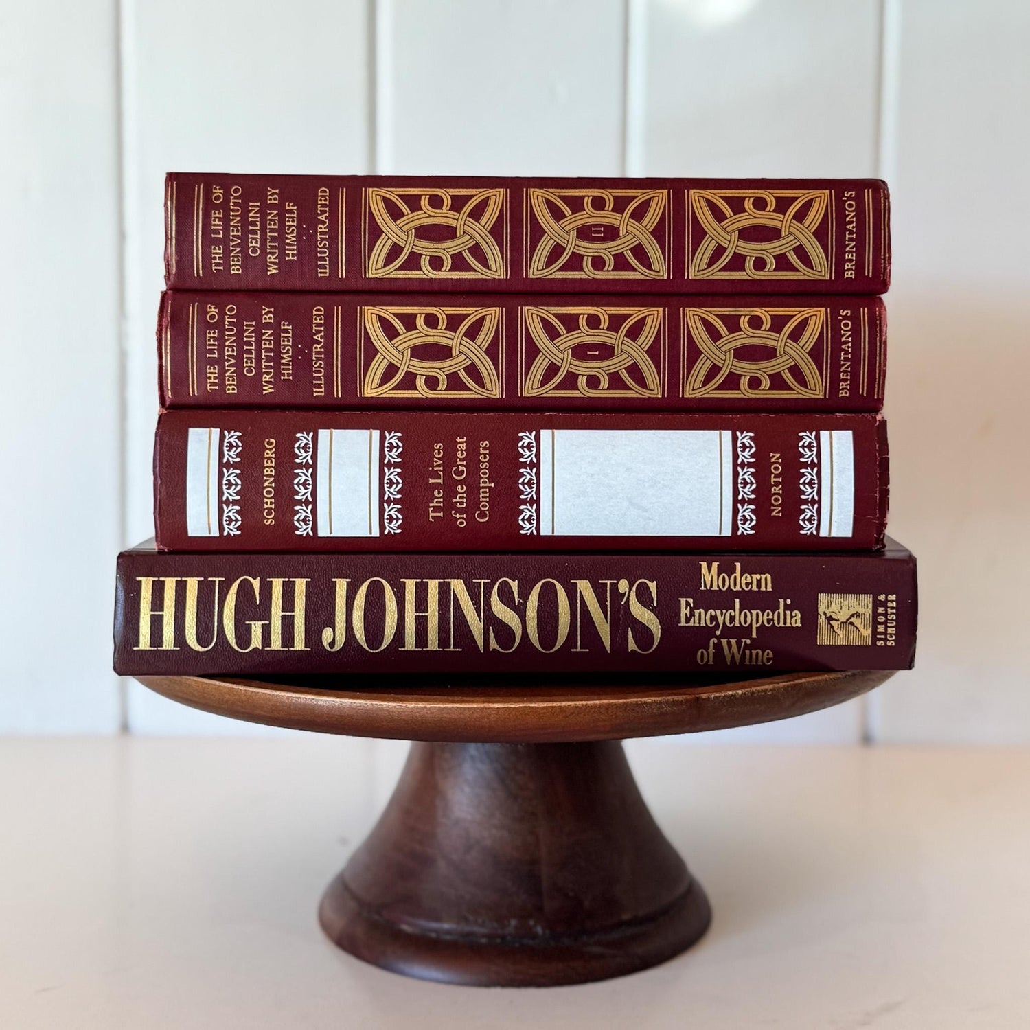 Dark Red Vintage Books For Ornate Shelf Styling - Pretty Old Books