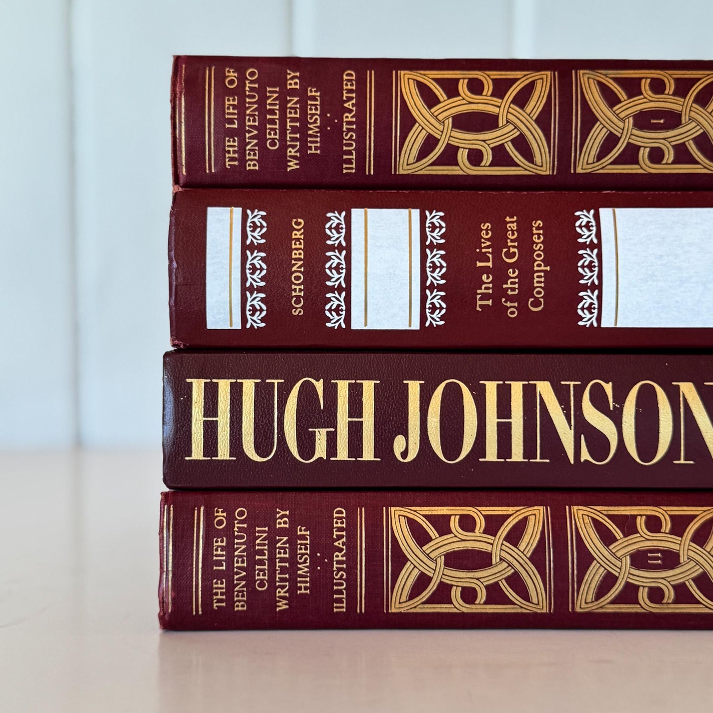 Dark Red Vintage Books For Ornate Shelf Styling - Pretty Old Books