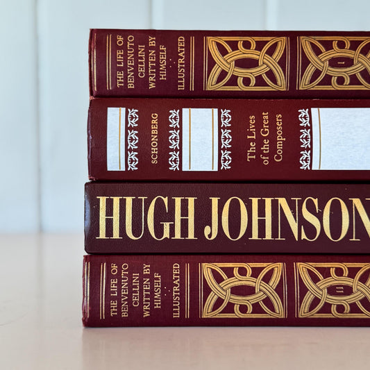 Dark Red Vintage Books For Ornate Shelf Styling - Pretty Old Books