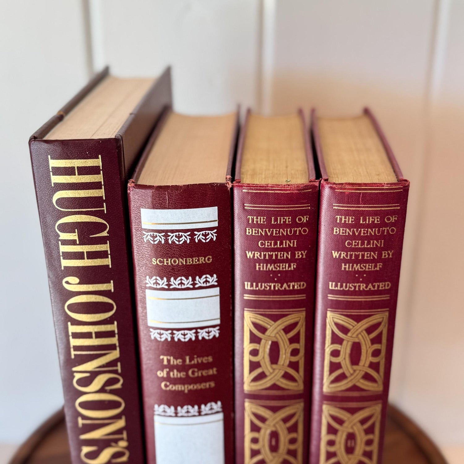 Dark Red Vintage Books For Ornate Shelf Styling - Pretty Old Books