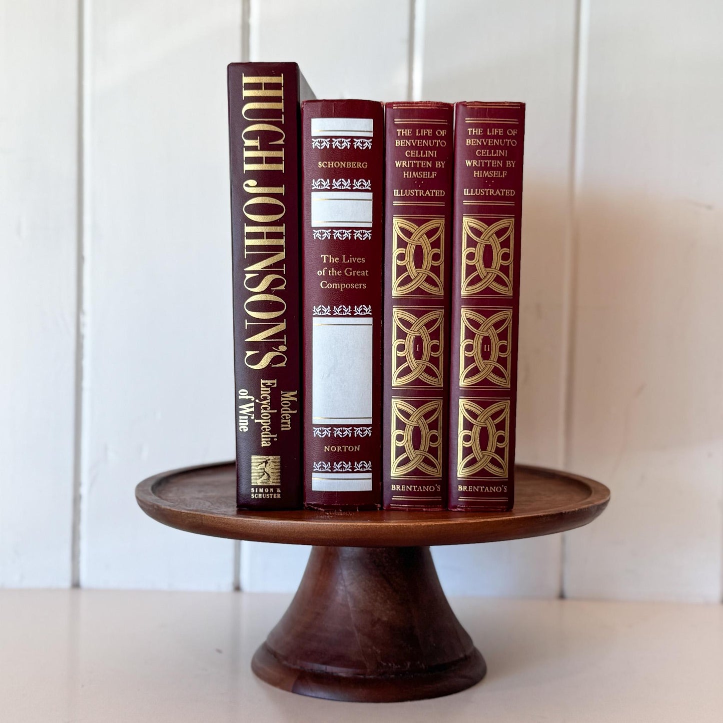Dark Red Vintage Books For Ornate Shelf Styling - Pretty Old Books