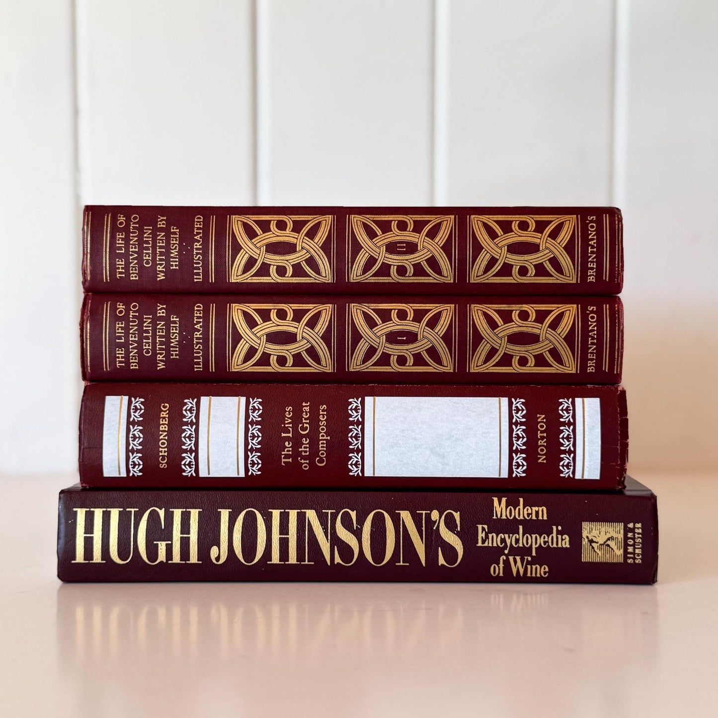 Dark Red Vintage Books For Ornate Shelf Styling - Pretty Old Books