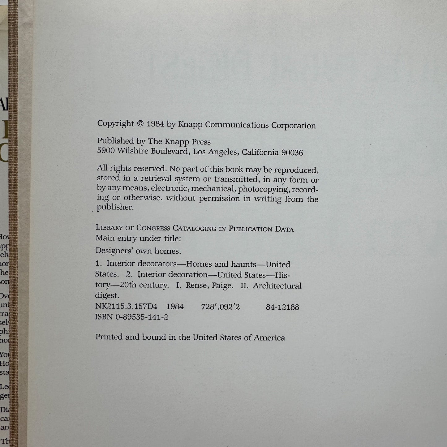 Designers' Own Homes, Architectural Digest Coffee Table Book, 1984 - Pretty Old Books