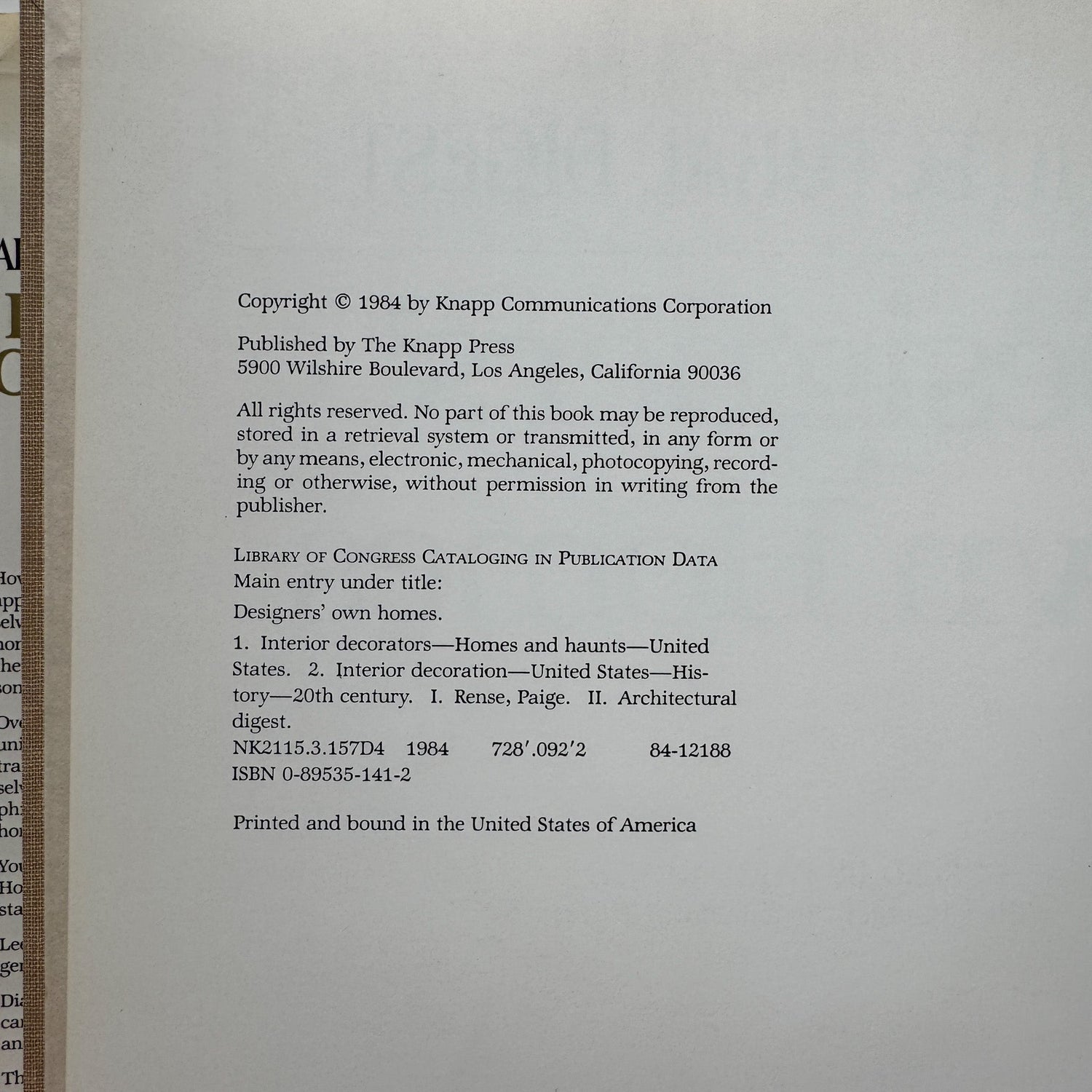 Designers' Own Homes, Architectural Digest Coffee Table Book, 1984 - Pretty Old Books