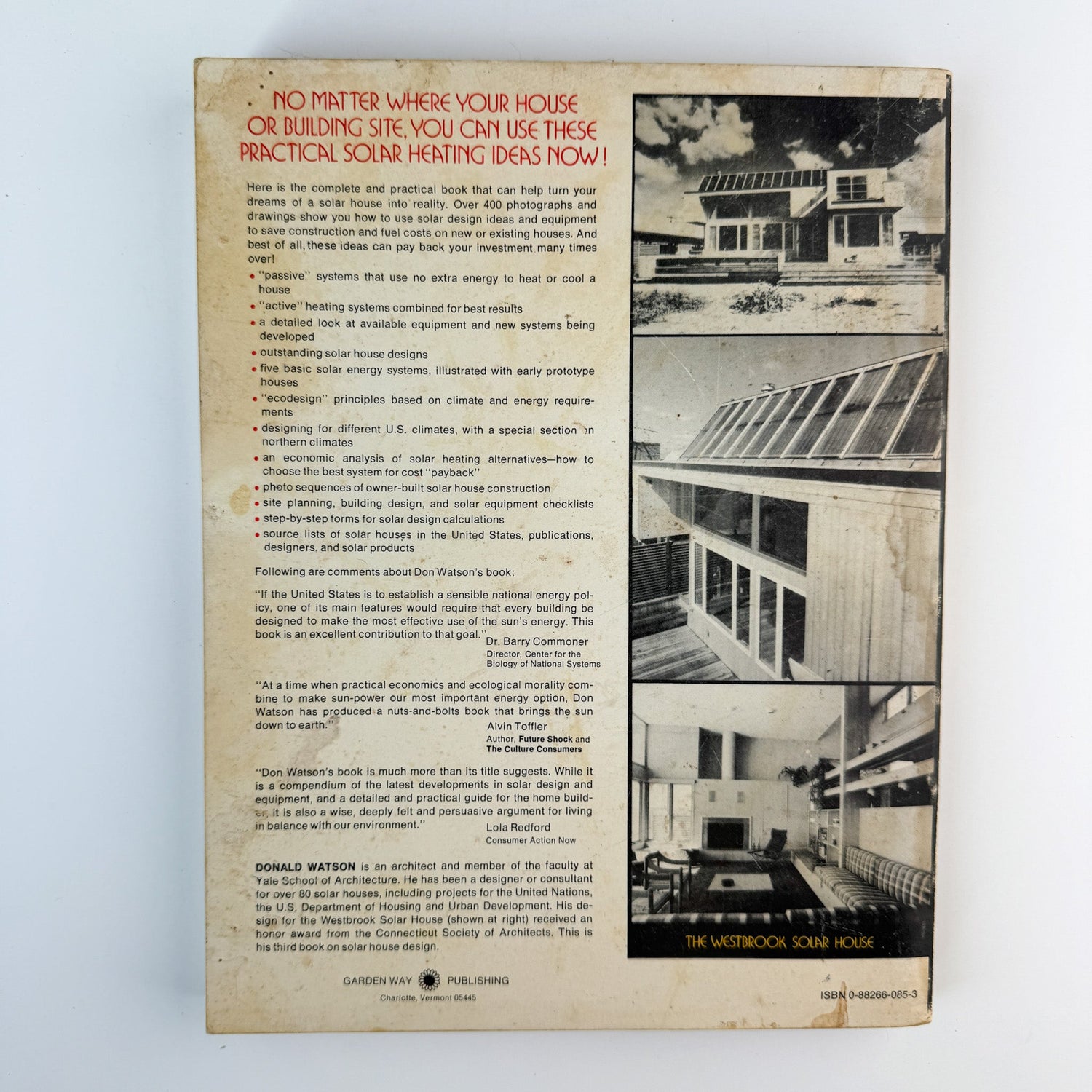 Designing & Building a Solar House: Your Place in the Sun, Donald Watson, 1977 - Pretty Old Books