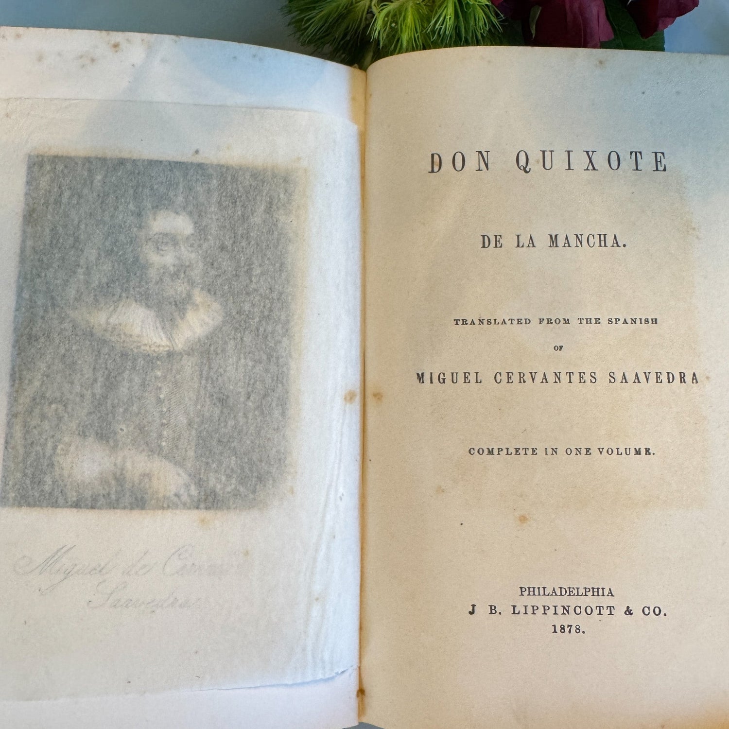 Don Quixote, Complete in One Volume, 1878, Lippincott Blue Antique Hardcover - Pretty Old Books