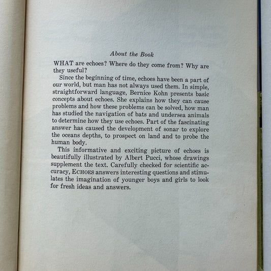 Echoes, Bernice Kohn, Juvenile Illustrated Science Hardcover 1965 - Pretty Old Books