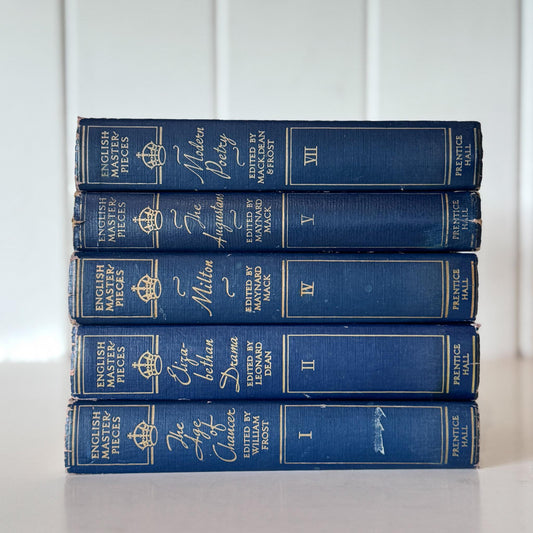 English Masterpieces Dark Blue Book Set, Navy Blue & Gold Vintage Books - Pretty Old Books