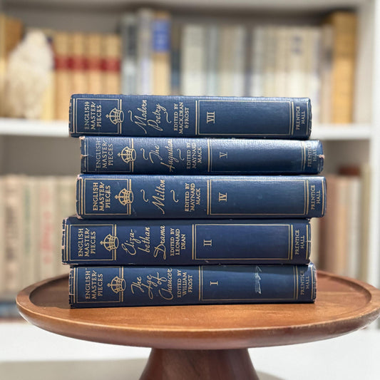 English Masterpieces Dark Blue Book Set, Navy Blue & Gold Vintage Books - Pretty Old Books