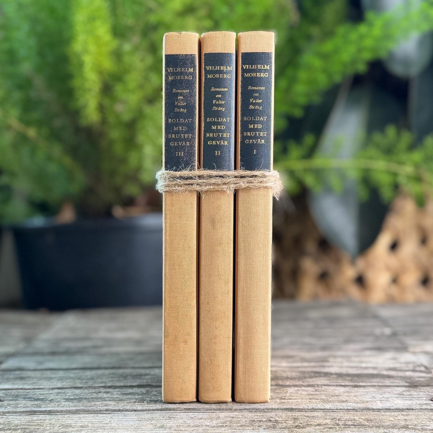 European Vintage Neutral Peachy Tan Book Bundle, Vilhelm Moberg - Pretty Old Books