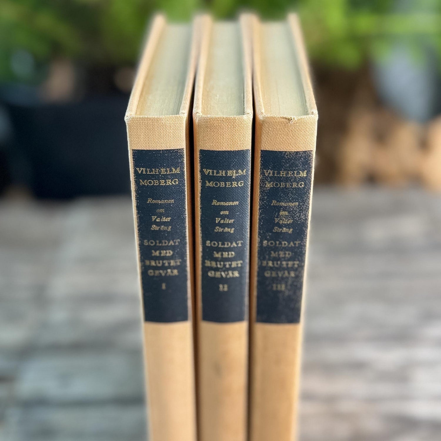 European Vintage Neutral Peachy Tan Book Bundle, Vilhelm Moberg - Pretty Old Books