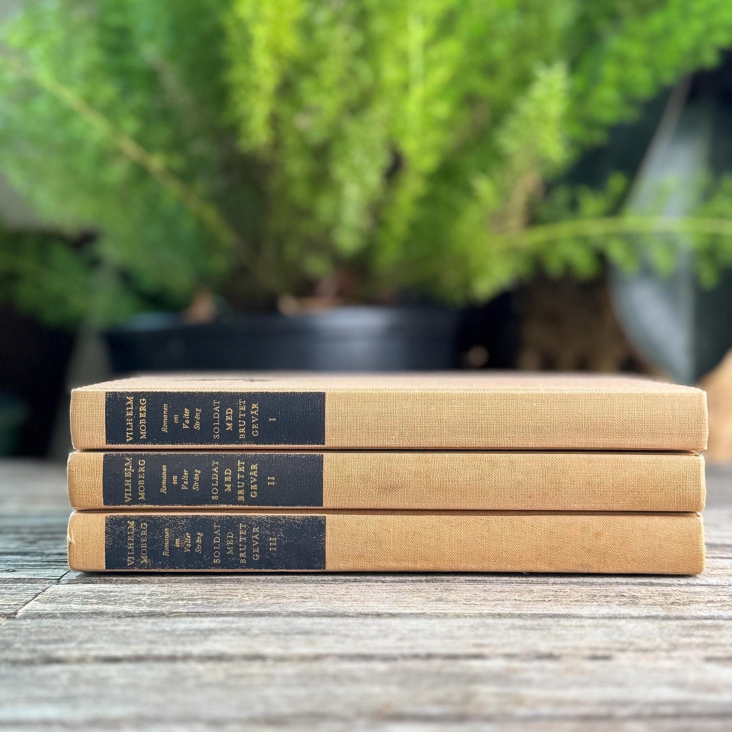 European Vintage Neutral Peachy Tan Book Bundle, Vilhelm Moberg - Pretty Old Books