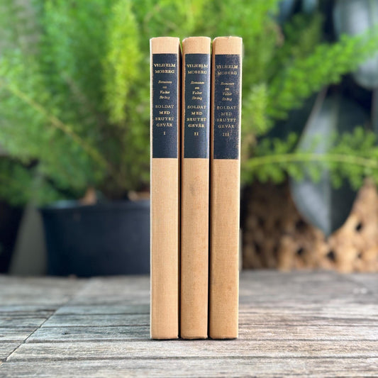 European Vintage Neutral Peachy Tan Book Bundle, Vilhelm Moberg - Pretty Old Books