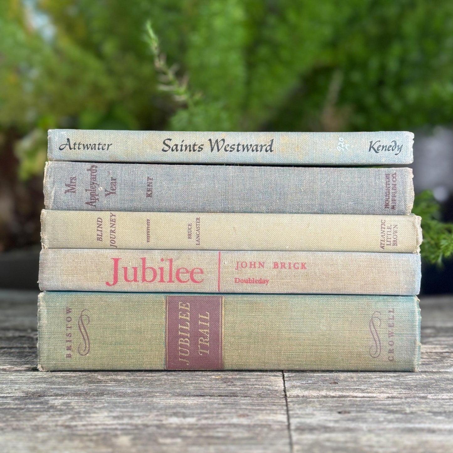 Faded Mid - Century Blue Gray Books for Neutral Shelf Styling - Pretty Old Books