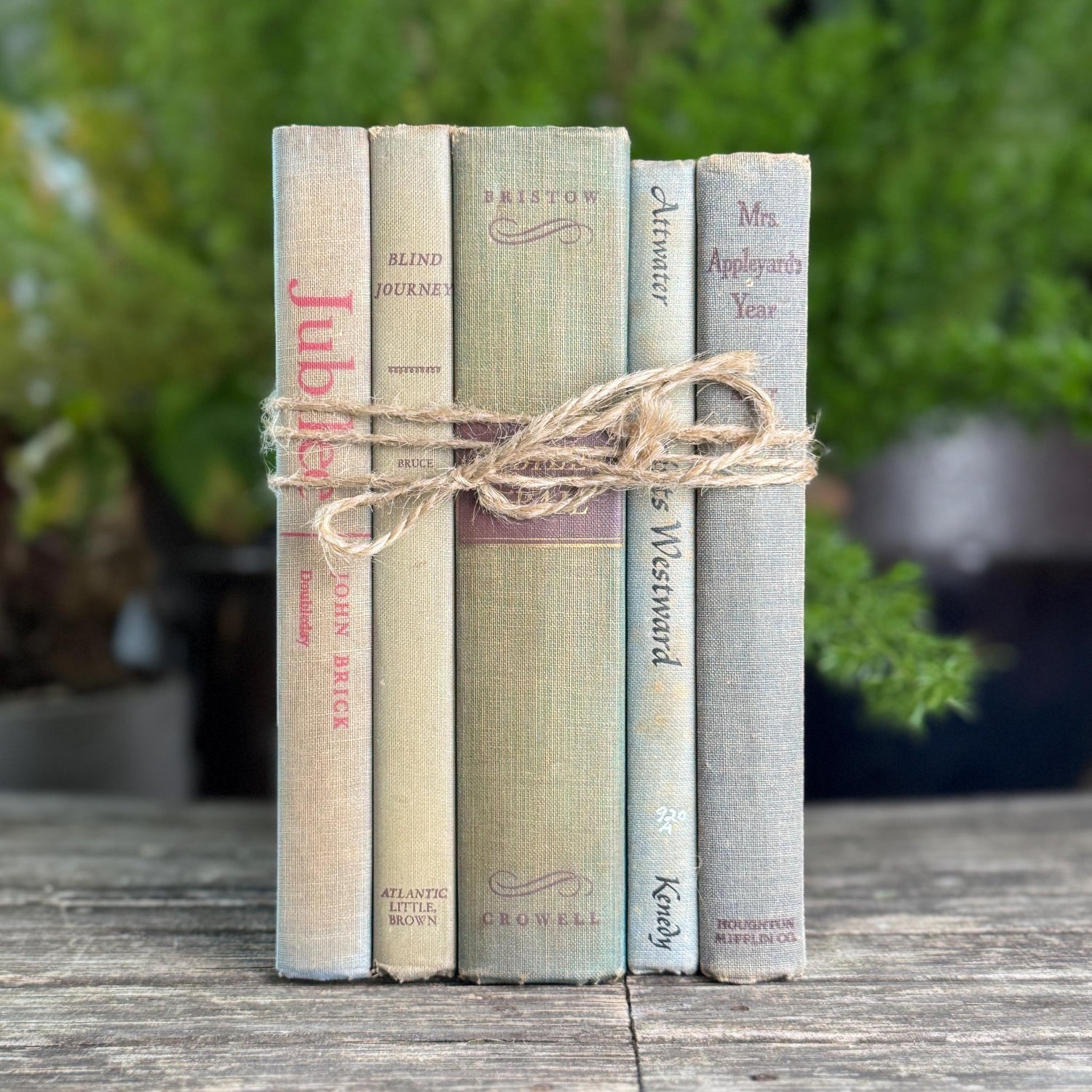 Faded Mid - Century Blue Gray Books for Neutral Shelf Styling - Pretty Old Books