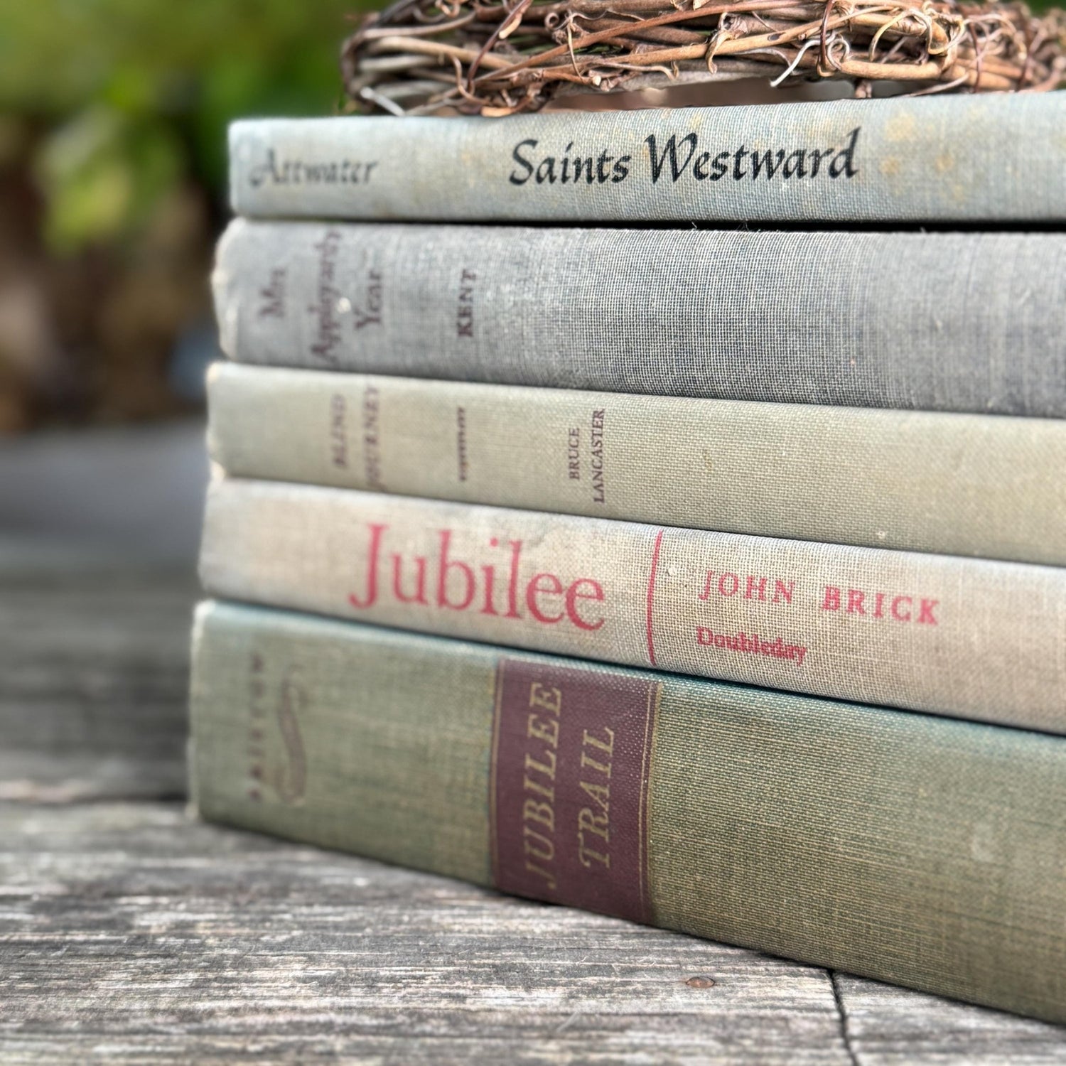 Faded Mid - Century Blue Gray Books for Neutral Shelf Styling - Pretty Old Books