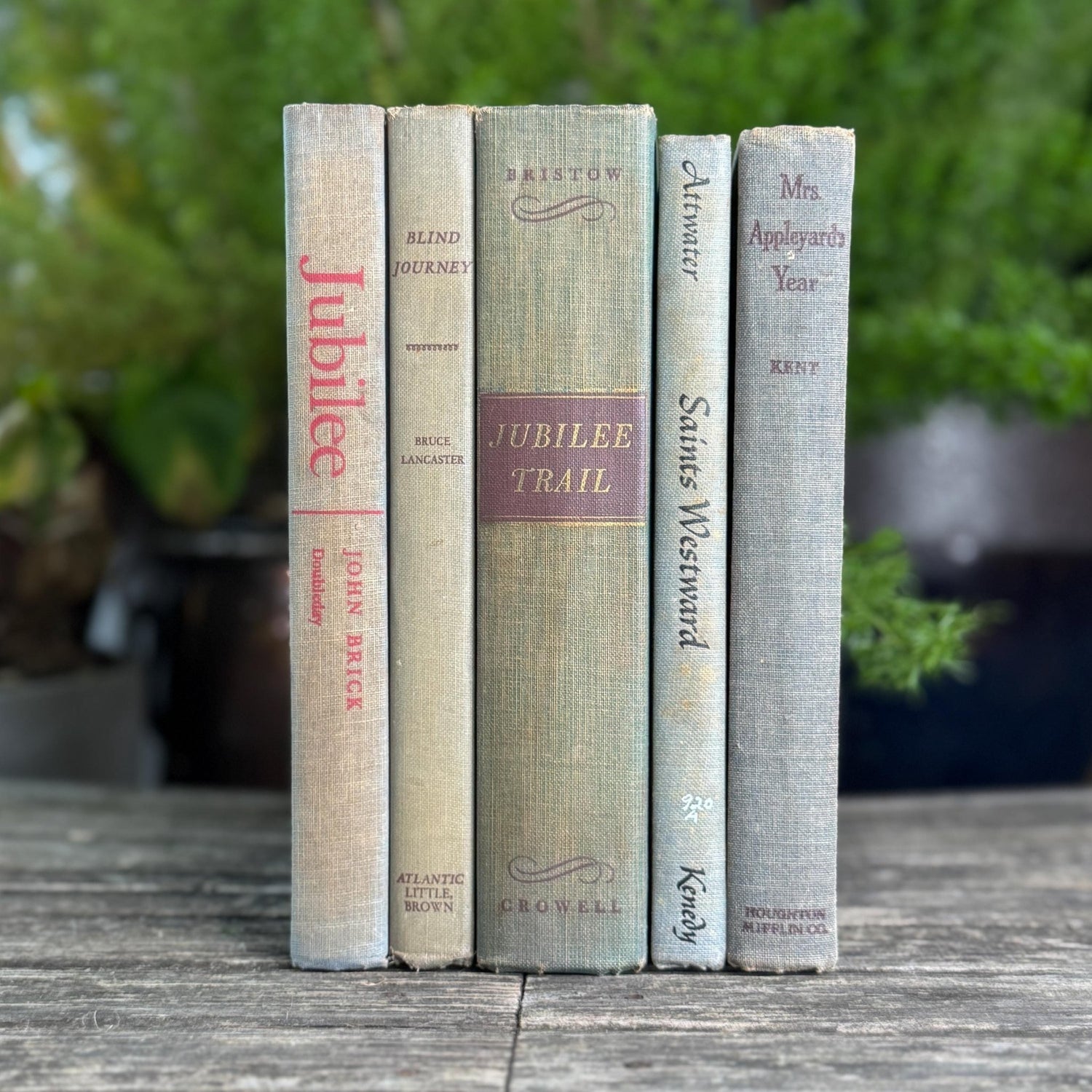 Faded Mid - Century Blue Gray Books for Neutral Shelf Styling - Pretty Old Books