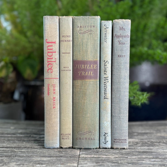 Faded Mid - Century Blue Gray Books for Neutral Shelf Styling - Pretty Old Books