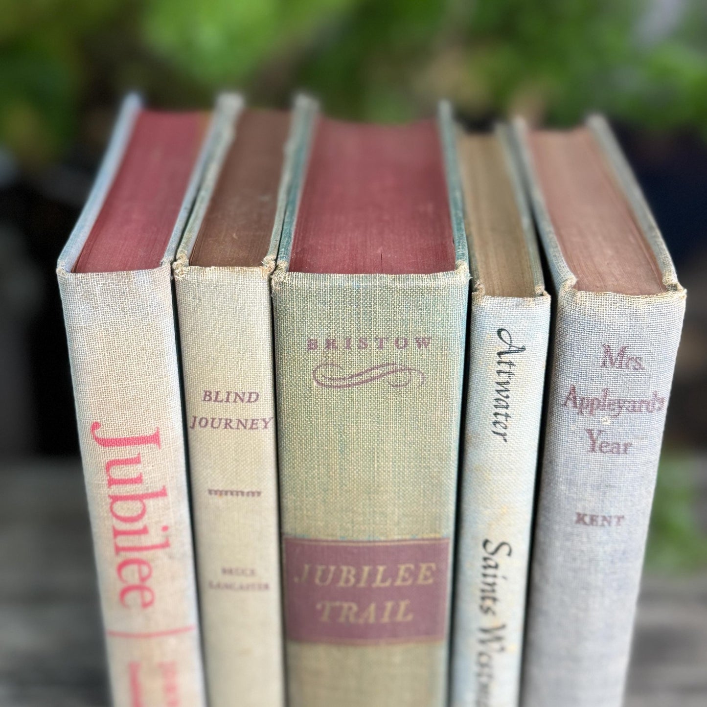 Faded Mid - Century Blue Gray Books for Neutral Shelf Styling - Pretty Old Books