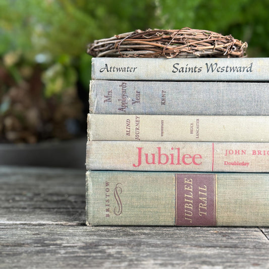 Faded Mid - Century Blue Gray Books for Neutral Shelf Styling - Pretty Old Books