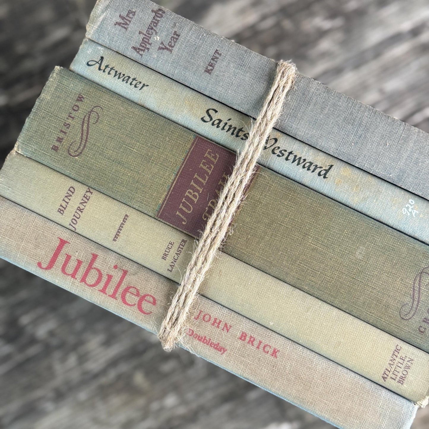 Faded Mid - Century Blue Gray Books for Neutral Shelf Styling - Pretty Old Books
