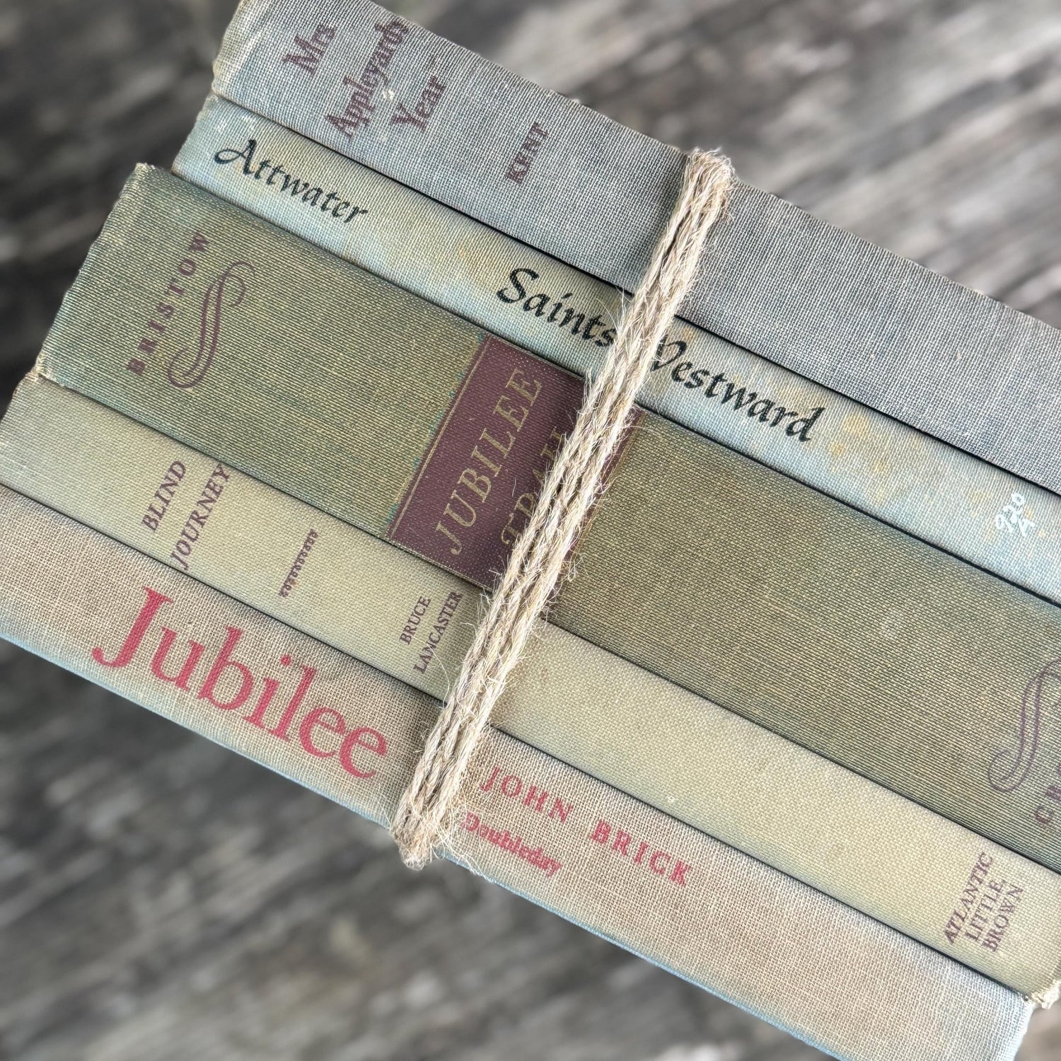 Faded Mid - Century Blue Gray Books for Neutral Shelf Styling - Pretty Old Books