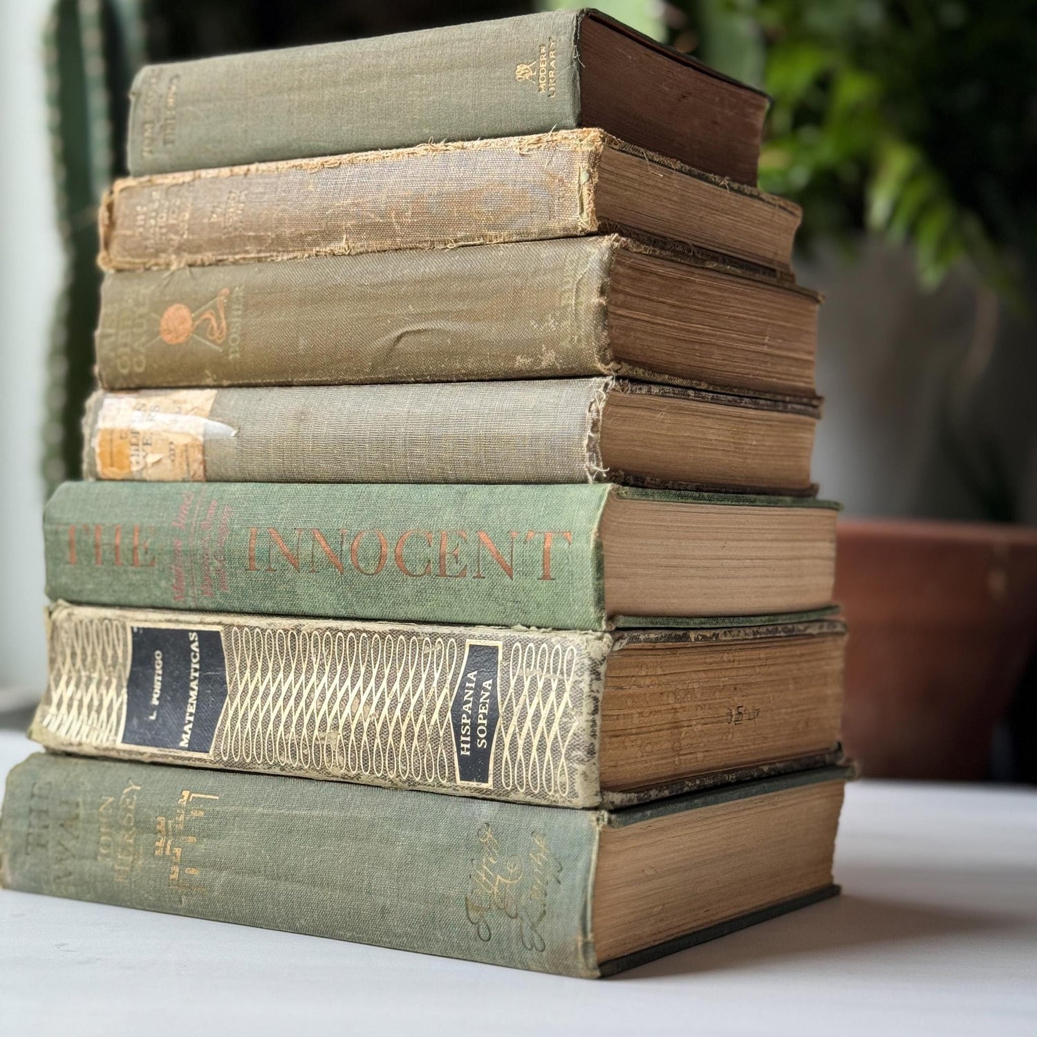 Faded Olive Green Vintage Books for Display - Pretty Old Books