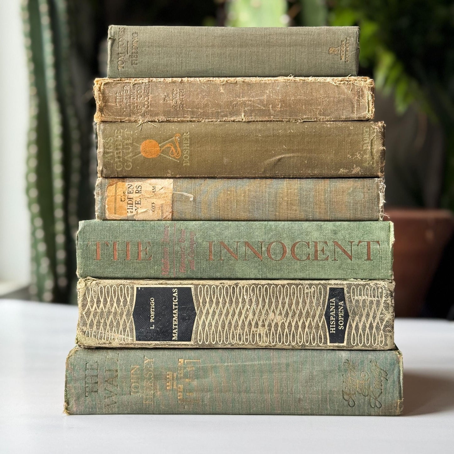 Faded Olive Green Vintage Books for Display - Pretty Old Books