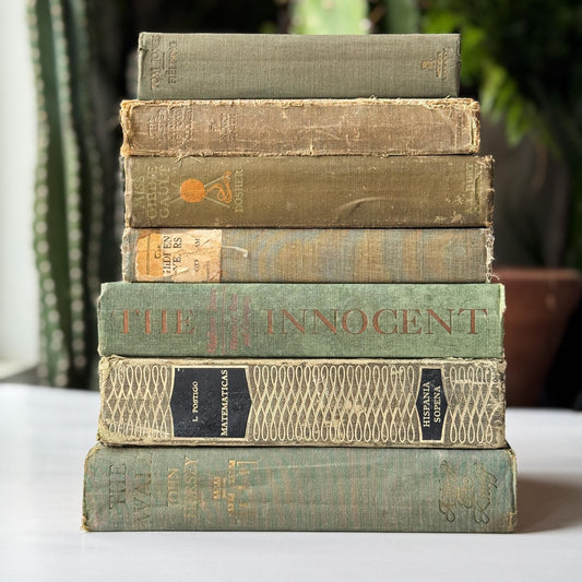 Faded Olive Green Vintage Books for Display - Pretty Old Books