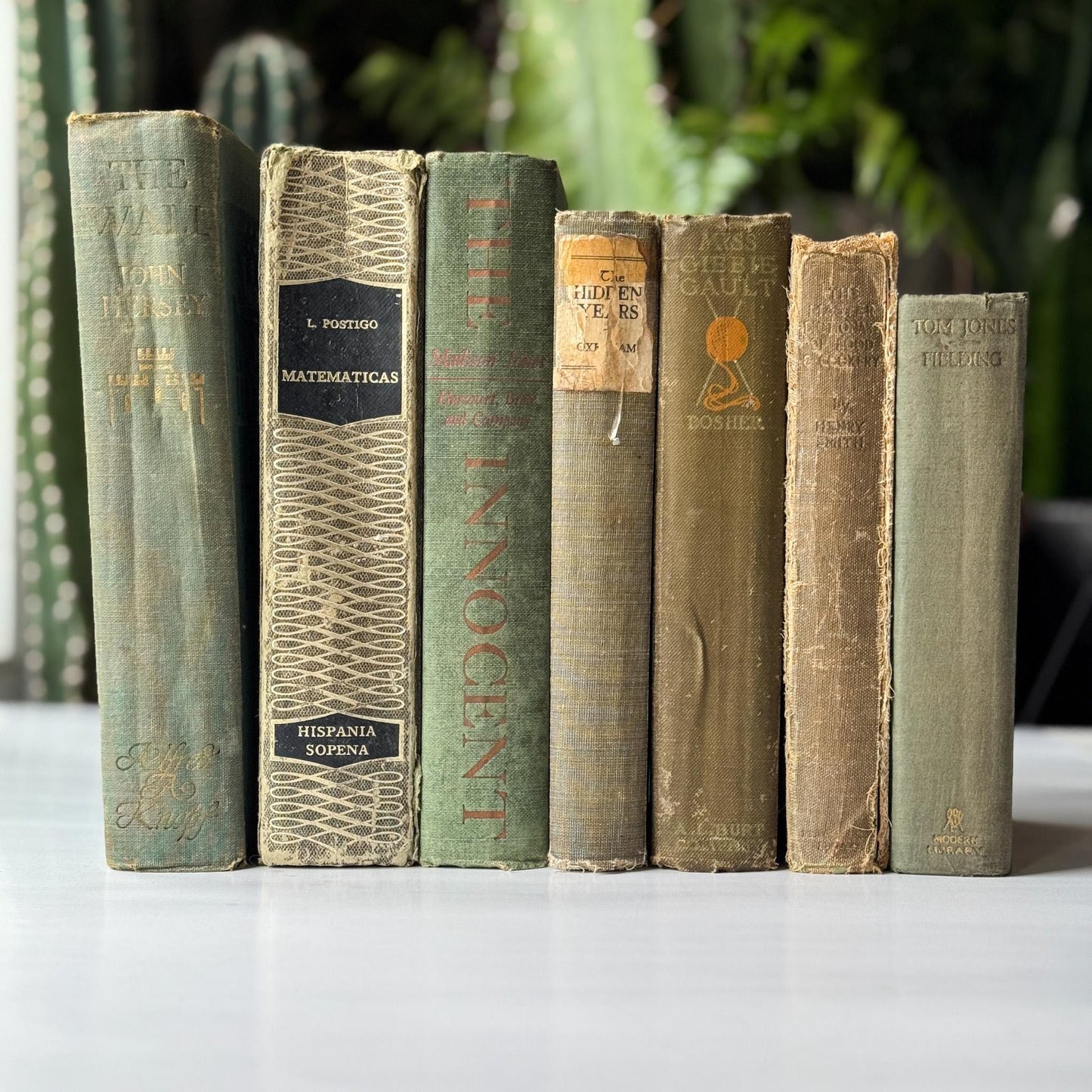 Faded Olive Green Vintage Books for Display - Pretty Old Books