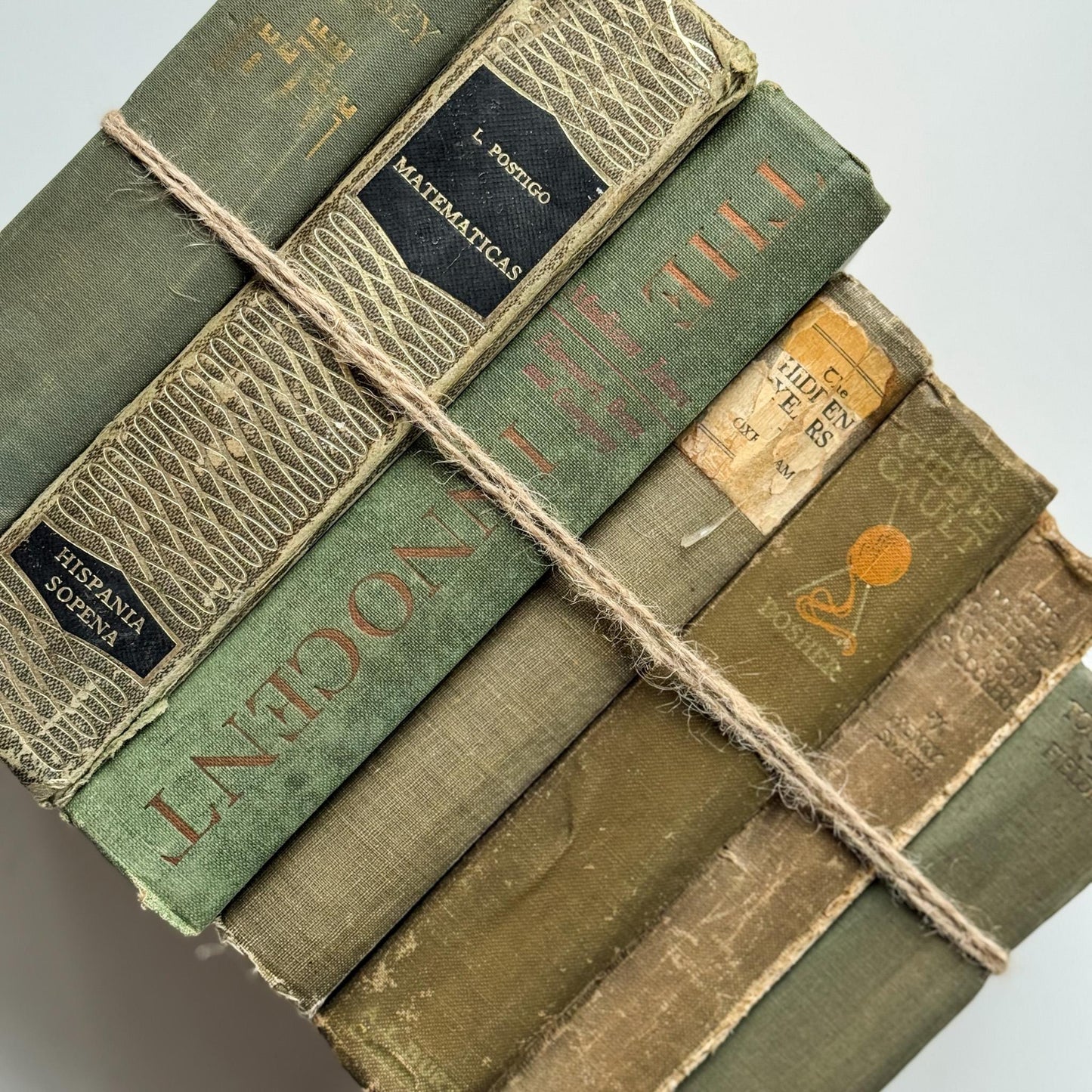 Faded Olive Green Vintage Books for Display - Pretty Old Books